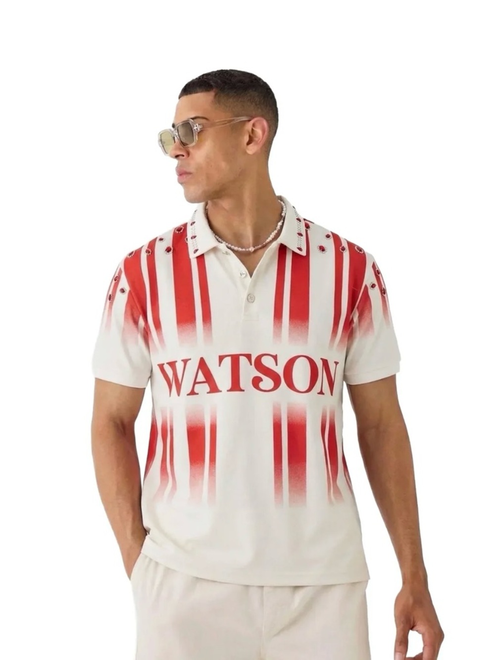 Men’s Red & White Striped Polo Shirt